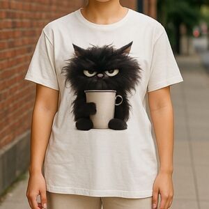 Grumpy Cat with Coffee T-Shirt Women’s XL